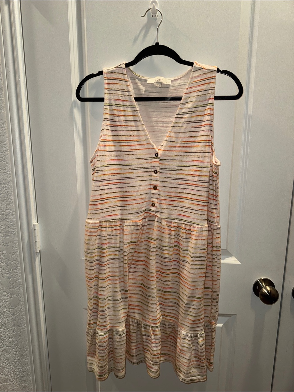 LOFT Sz L Petite Striped Knit Dress in Ivory with Pastel Accents NWOT